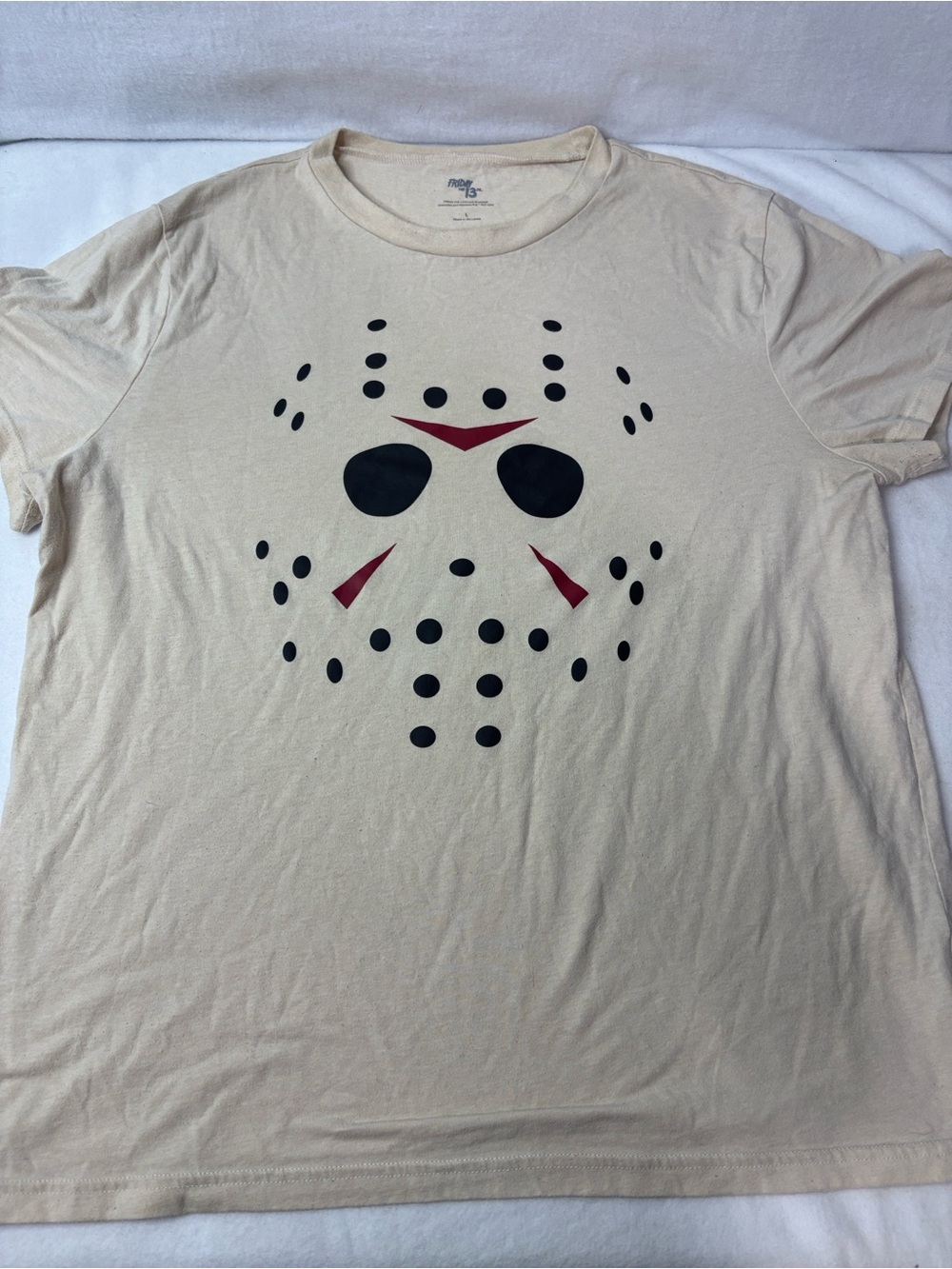 Men's Cream Graphic Horror Jason Mask Friday the 13th T-Shirt